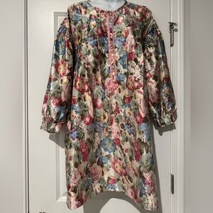 Vintage ARIA babydoll floral dress satin pleated lace balloon sleeved oversized